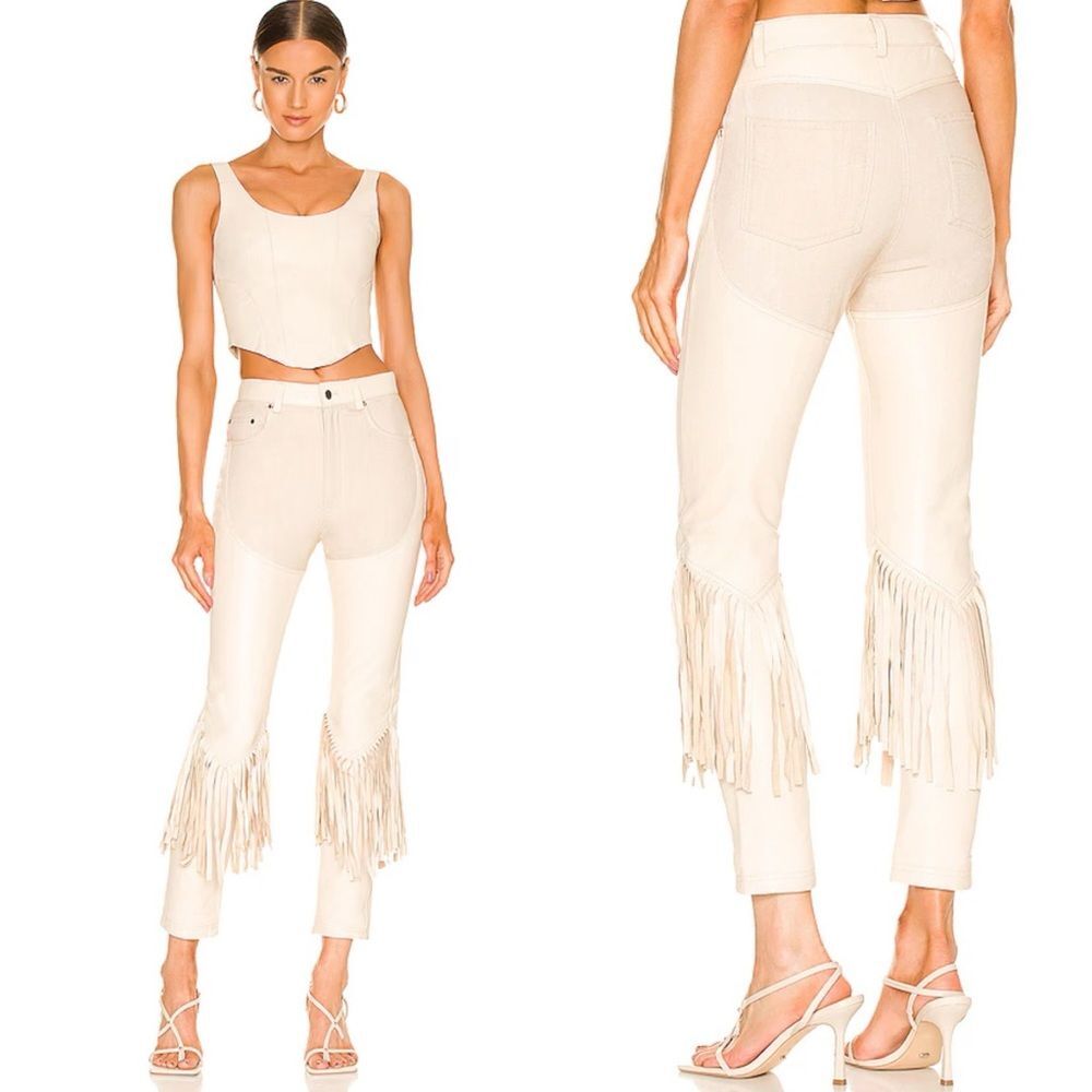 Fringe Detail Cream Pants
